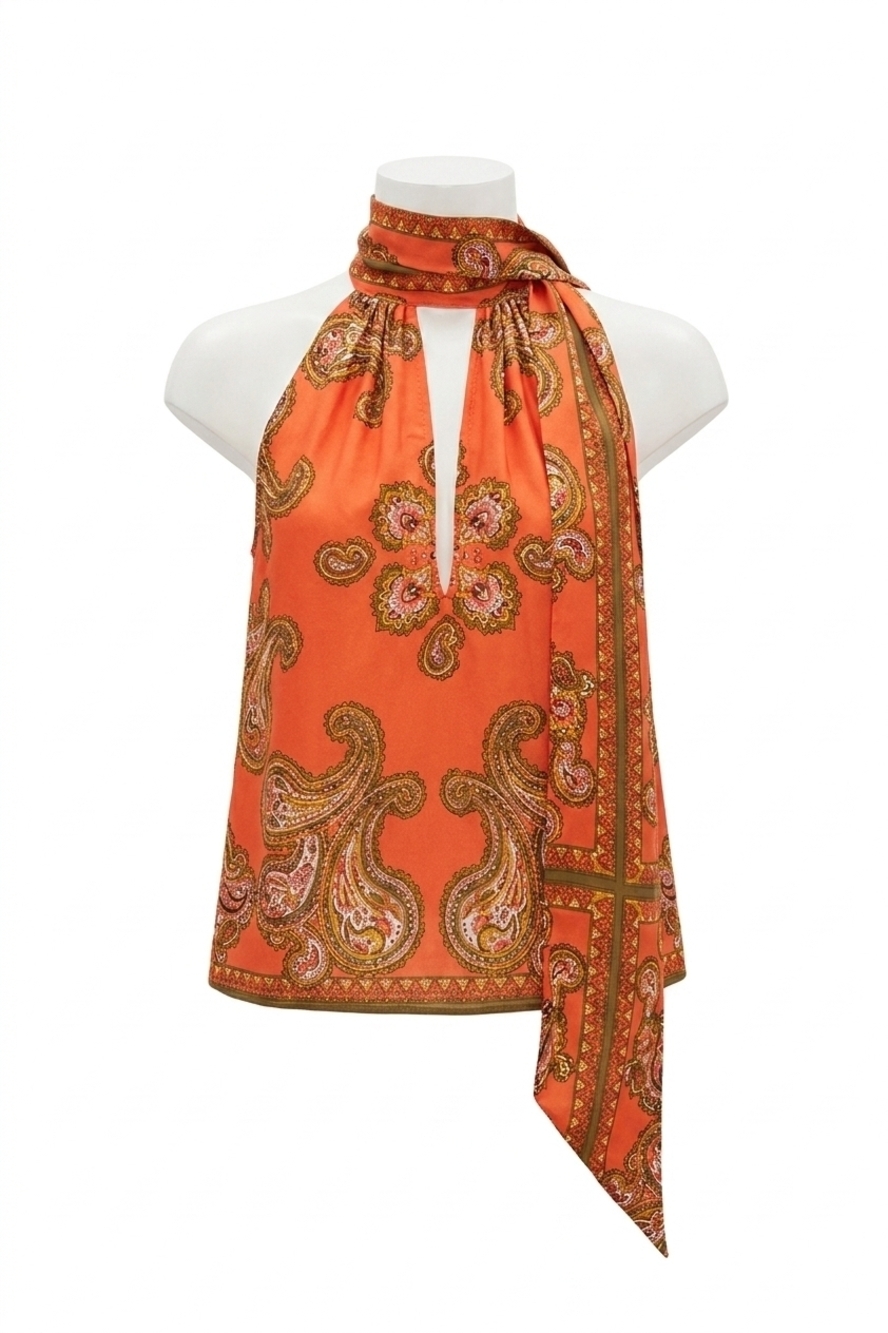 NEW CARA CARA sundance halter top in sierra paisley orange